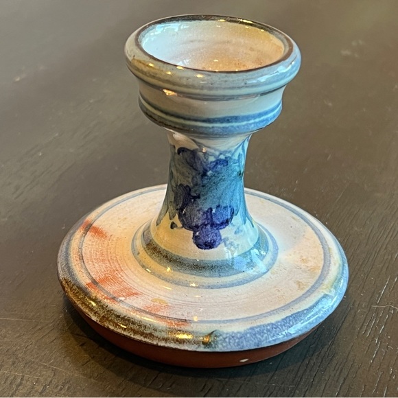 Honor Hussey Butley Pottery Blue White Floral Design Candle Holder - Picture 3 of 5